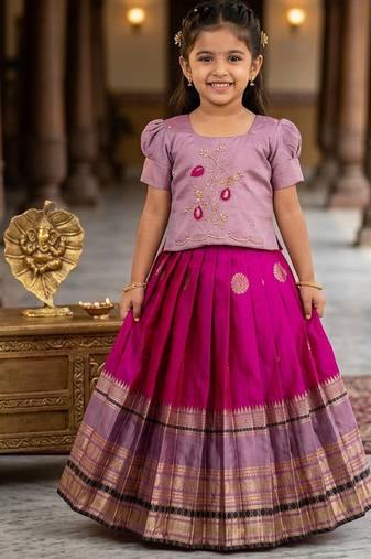 Kids silk zari weaving work lehenga choli