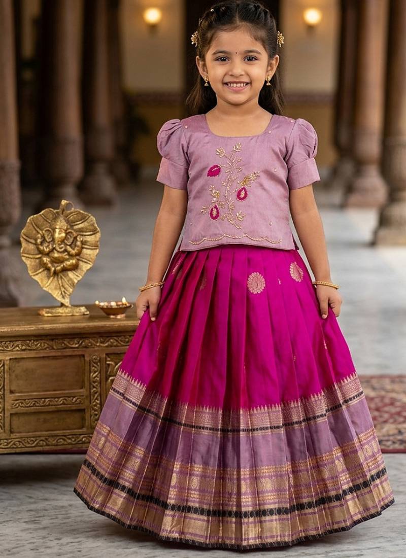 Kids silk zari weaving work lehenga choli