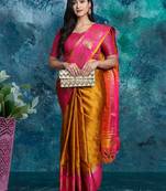 Gold pure silk woven zari work saree with blouse