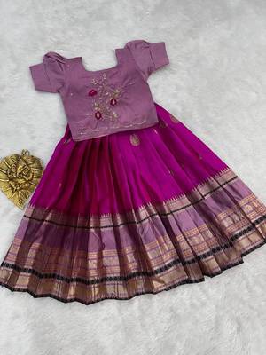 Kids silk zari weaving work lehenga choli 2
