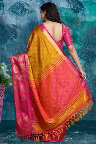 Gold pure silk woven zari work saree with blouse