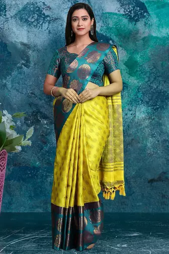 Light green pure silk woven zari work saree with blouse