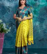 Light green pure silk woven zari work saree with blouse
