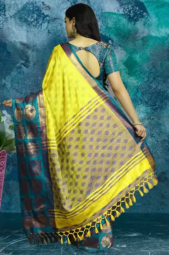 Light green pure silk woven zari work saree with blouse