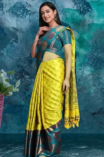 Light green pure silk woven zari work saree with blouse