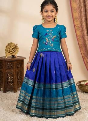 Kids silk zari weaving work lehenga choli 1