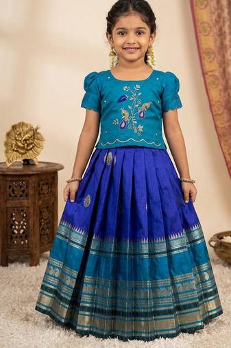 Kids silk zari weaving work lehenga choli