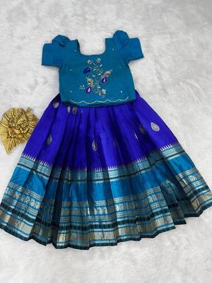 Kids silk zari weaving work lehenga choli 2