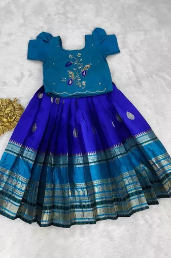 Kids silk zari weaving work lehenga choli