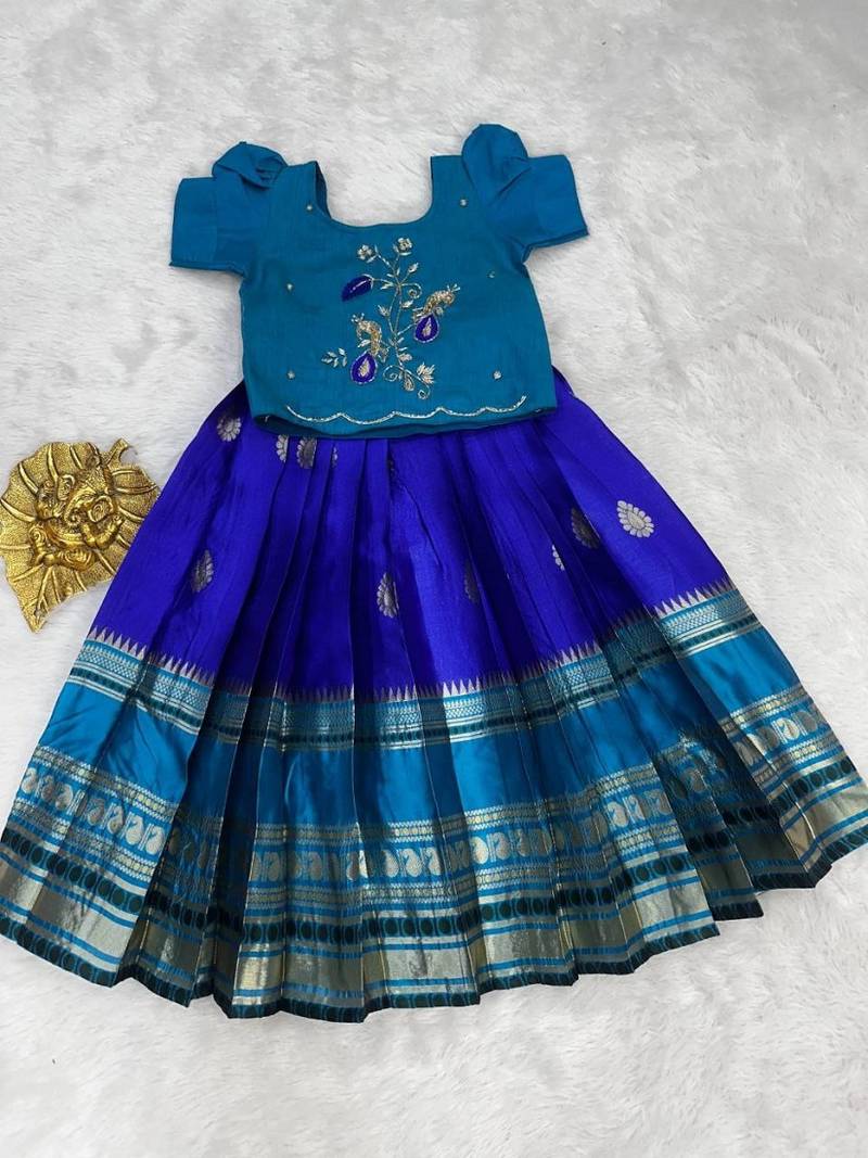 Kids silk zari weaving work lehenga choli