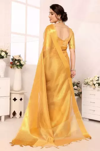 Beige tissue woven zari work saree with blouse