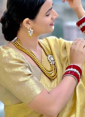 Beige gold tissue woven zari work saree with blouse 3