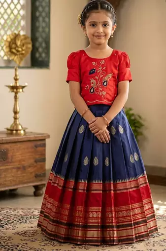 Kids silk zari weaving work lehenga choli