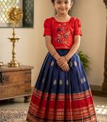 Kids silk zari weaving work lehenga choli