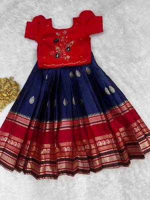 Kids silk zari weaving work lehenga choli 2