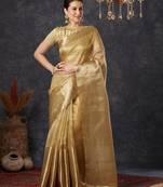 Beige tissue woven zari work saree with blouse