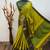 Yellow blended cotton woven zari work saree with blouse