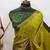 Yellow blended cotton woven zari work saree with blouse