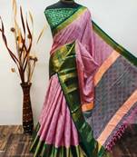 Pink blended cotton woven zari work saree with blouse