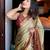 Beige blended cotton woven zari work saree with blouse