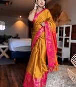 Gold blended cotton woven zari work saree with blouse