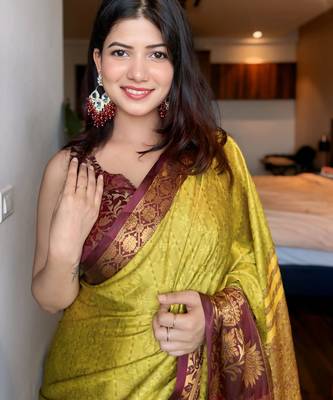 Light green blended cotton woven zari work saree with blouse 2