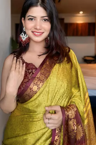 Light green blended cotton woven zari work saree with blouse