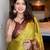 Light green blended cotton woven zari work saree with blouse