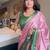Pink blended cotton woven zari work saree with blouse