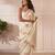 White linen printed zari work saree with blouse