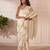 White linen printed zari work saree with blouse