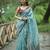 Dark blue brown linen printed zari work saree with blouse