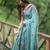 Dark blue brown linen printed zari work saree with blouse