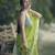 Dark green linen printed zari work saree with blouse