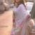 White linen printed zari work saree with blouse