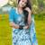 Light blue linen printed zari work saree with blouse