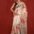 White linen printed zari work saree with blouse