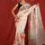 White linen printed zari work saree with blouse