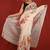 White linen printed zari work saree with blouse