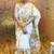 White yellow linen printed zari work saree with blouse