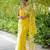 Yellow linen printed zari work saree with blouse