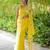 Yellow linen printed zari work saree with blouse