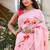 Pink linen printed zari work saree with blouse