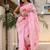 Pink linen printed zari work saree with blouse
