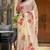 Beige linen printed zari work saree with blouse