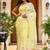 Yellow linen printed zari work saree with blouse
