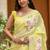 Yellow linen printed zari work saree with blouse