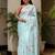 Light blue linen printed zari work saree with blouse