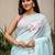 Light blue linen printed zari work saree with blouse