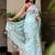 Light blue linen printed zari work saree with blouse